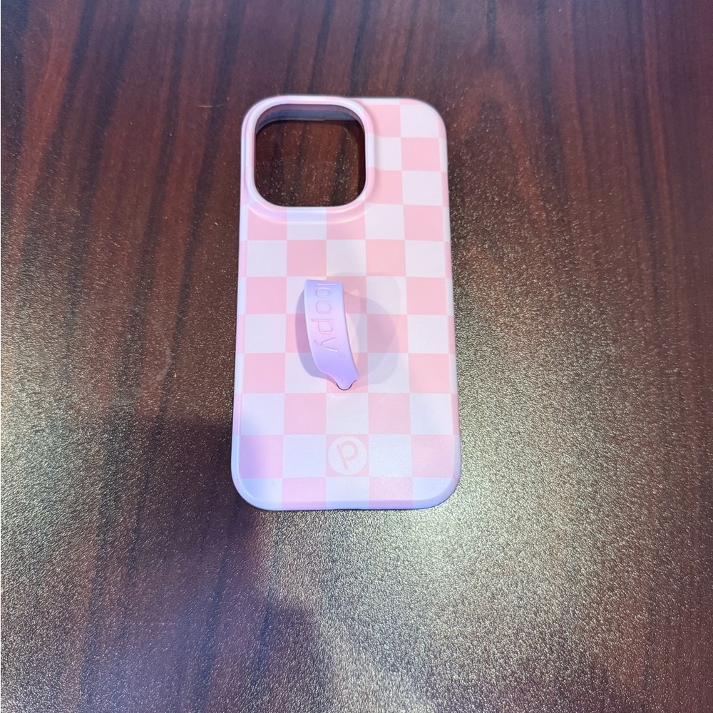 Loopy Case Pink and White Checkered Phone Case for IPhone 14 Pro